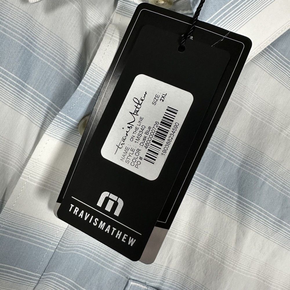 NWT Travis Mathew 2XL Dusk‎ Blue White On The Line Short Sleeve Button Up Shirt - Picture 5 of 7